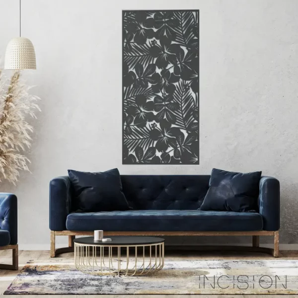 Iris Design Incision Decorative Metal Screen in a lounge setting