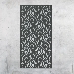 koru decorative metal screen on a plain grey wall