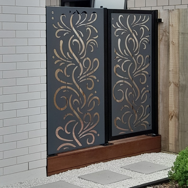 steaming decorative metal screen as a gate and a fence