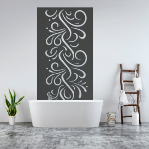 Steaming decorative metal screen in a bathroom setting