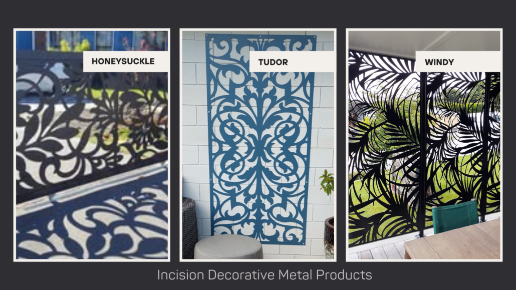 Incision Decorative Metal screens range in different applications, honeysuckle, tudor and windy designs